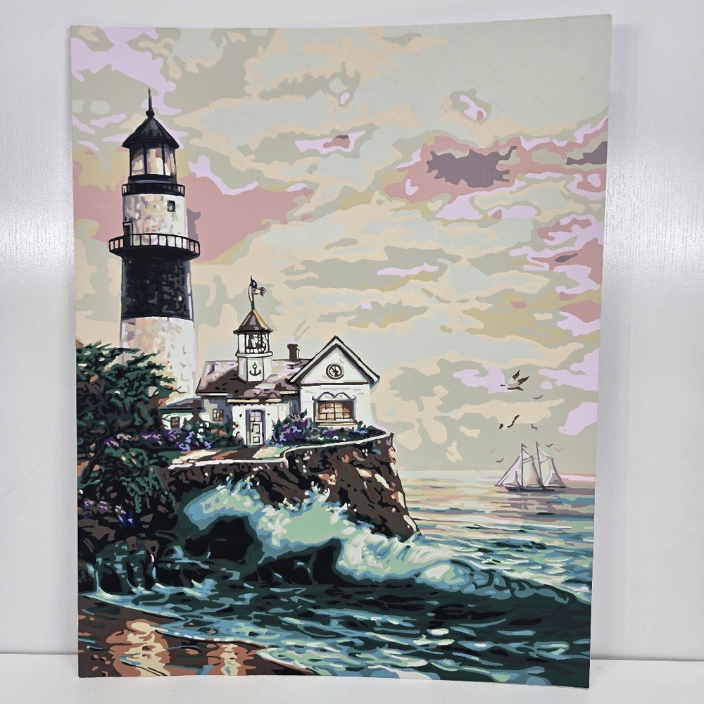 Lighthouse Crashing Waves Finished Acrylic Painting Paint‎ By Number Sea 20x 16